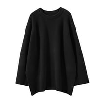 CENGNIAN No Boundarie Women's Oversized Long Sleeve Sweaters,Crewneck Knitted Pullover Sweater For Ladies,Womens Loose Trendy Outfits Pullover Top,*Black,Size Free Size
