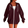 thumbnail image 1 of CENGNIAN No Boundarie Women's Oversized Zip Up Hoodie,Womens Drawstring Long Sleeve Sweatshirts,Y2K Loose Blouses Side zipper With Pocket For Ladies,*1-Wine,Size M, 1 of 4