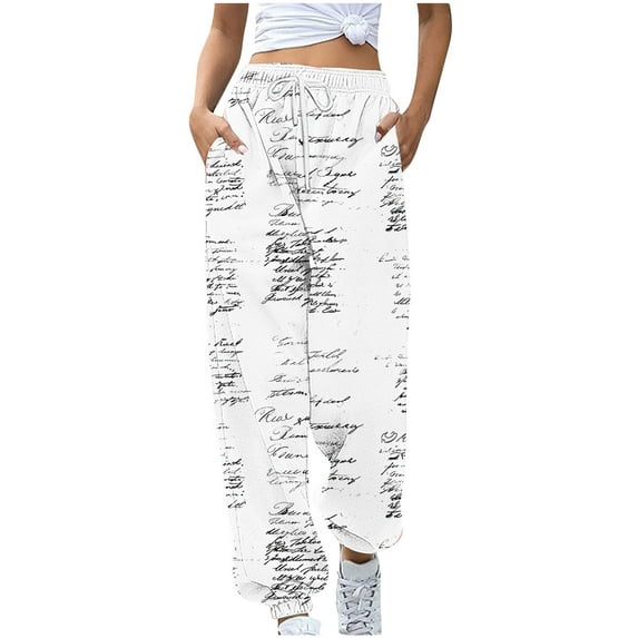 CENGNIAN Ladies' Printed And Plush Comfortable Casual Loose High Waisted Drawstring Pants With Waist And Ankle Binding Sweatpants,Multicolor,Size L