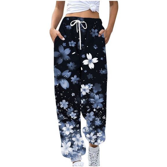 CENGNIAN Ladies' Printed And Plush Comfortable Casual Loose High Waisted Drawstring Pants With Waist And Ankle Binding Sweatpants,Multicolor,Size L