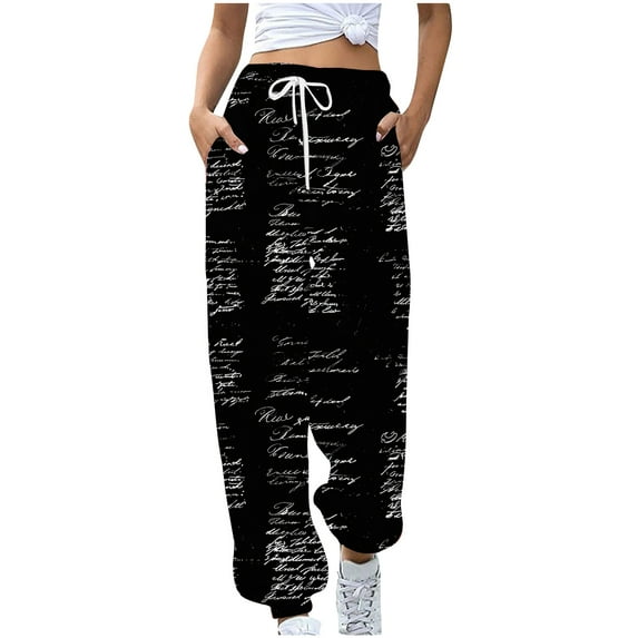 CENGNIAN Ladies' Printed And Plush Comfortable Casual Loose High Waisted Drawstring Pants With Waist And Ankle Binding Sweatpants,Multicolor,Size S