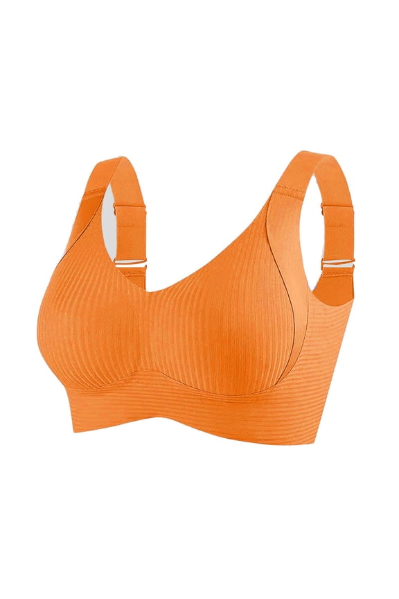 Women's 1 Piece Seamless Sports Bras,Ladies Ribbed Push Up Everyday Underwear,Adjustable Strap Bralette For Women,Orange,Size XL