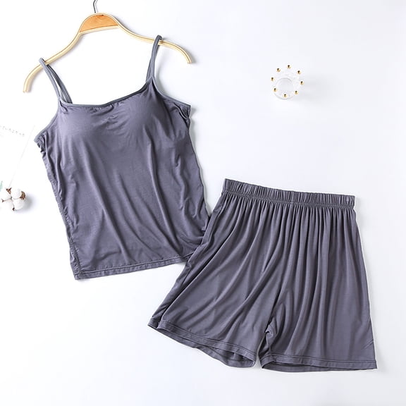 CENGNIAN No Boundaries Women's 2 Piece Camisole and Shorts Pajama Sets,Womens Plus Size Padded Bra Outfits,Breathable Sleepwear Loungewear For Ladies,Dark Gray,XXXXL