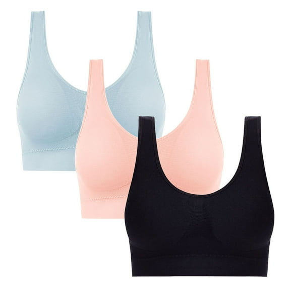 CENGNIAN Women's 3 Pack Traceless Sports Bras,Ladies No Steel Ring Seamless Bras,Sleep Yoga Workout Sports Bralette For Women,Black,Size L