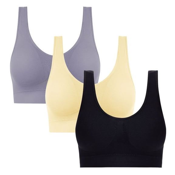 CENGNIAN Women's 3 Pack Traceless Sports Bras,Ladies No Steel Ring Seamless Bras,Sleep Yoga Workout Sports Bralette For Women,Gray,Size XXXL