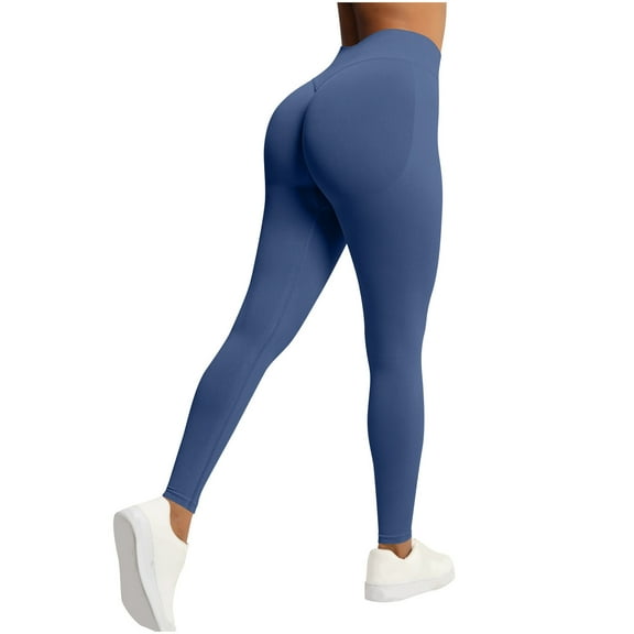 CENGNIAN Women's Butt Lift Solid Yoga Leggings,Ladies Stretch High-Waisted Yoga Pants,Womens Seamless Workout Gym Tights Pants,Navy,Size M