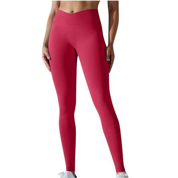 CENGNIAN Women's Butt Lift Solid Yoga Leggings,Ladies Stretch High-Waisted Yoga Pants,Womens Seamless Workout Gym Tights Pants,Red,Size M