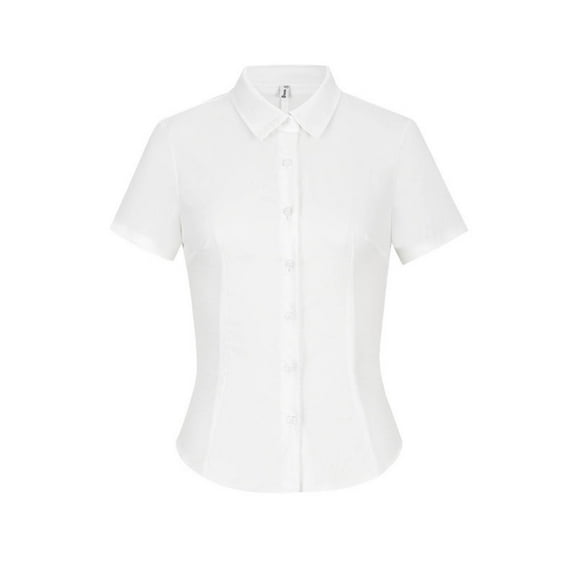CENGNIAN No Boundaries Women's Button Up Collared Dress Shirts,Womens Breathable Short Sleeve Blouse,Business Casual Daily Work Tops For Ladies,White,Size L