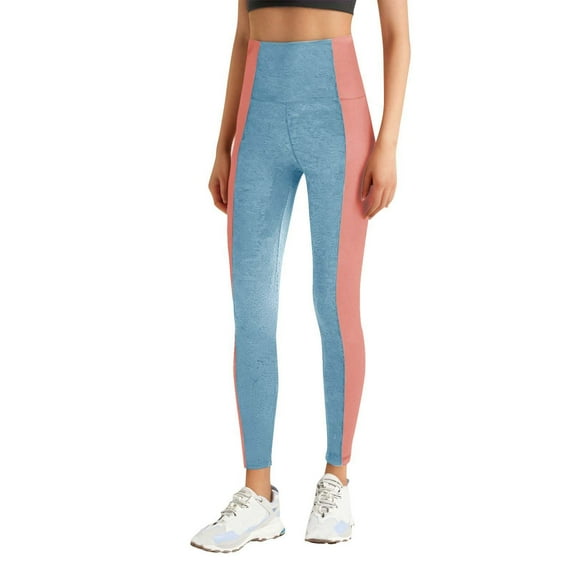 CENGNIAN No Boundaries Women's Color Blocking High-Waisted Yoga Leggings,Ladies Seamless Breathable Yoga Pants,Women's Workout Tights With Tummy Control,Light Blue,Size XXXL