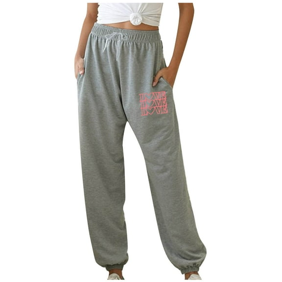 CENGNIAN Women's Drawstring Fleece Lined Sweatpants,Warm Leg Tied Pants For Women,Ladies Breathable Workout Joggers with Pocket,Gray,Size L