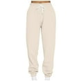 thumbnail image 1 of CENGNIAN Women's Drawstring Fleece Lined Sweatpants,Warm Leg Tied Pants For Women,Ladies Breathable Workout Joggers with Pockets,Beige,Size S, 1 of 7