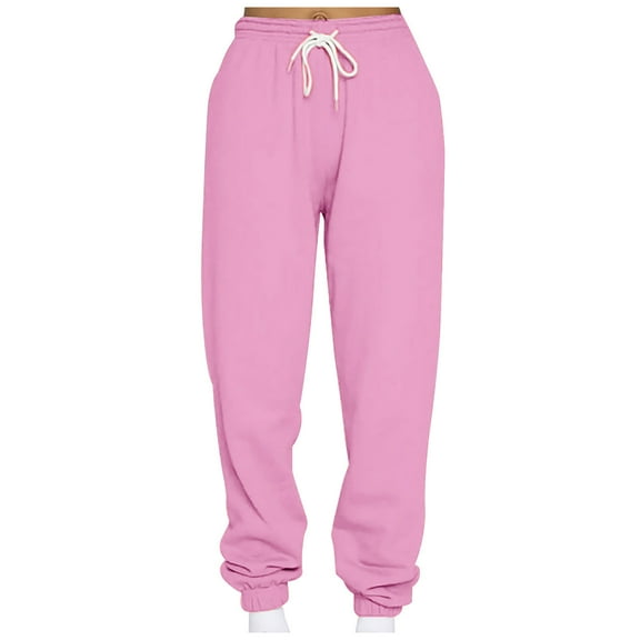 CENGNIAN No Boundaries Women's Drawstring Fleece Lined Sweatpants,Warm Leg Tied Pants For Women,Ladies Breathable Workout Joggers with Pockets,Pink,Size XXXL