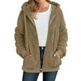 thumbnail image 1 of CENGNIAN Women's Drawstring Zipper Up Coats,Lightweight Hooded Jackets For Women,Ladies Winter Quilted Fleece Outerwears With Pockets,Brown,Size M, 1 of 7