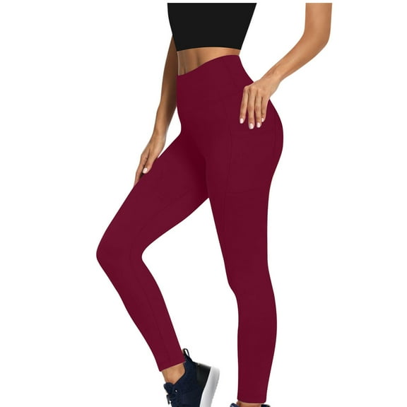 CENGNIAN No Boundaries Women's Fleece Lined Yoga Pants,Winter Warm Butt Lift Leggings For Women,Ladies Seamless Breathable Jogging Pants with Pockets,Wine,Size M