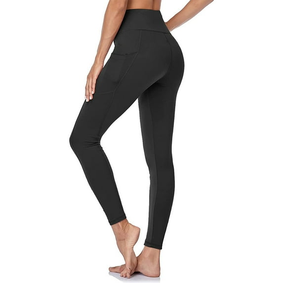CENGNIAN Women's High-Waisted Buttery Soft Yoga Leggings,Ladies Tummy Control Yoga Pants,Womens Workout Running Pants With Side Pockets,Black,Size L