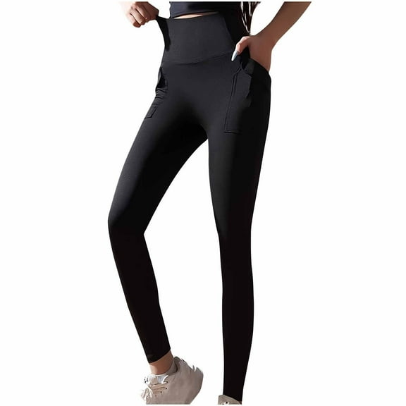 CENGNIAN No Boundaries Women's High-Waisted Buttery Soft Yoga Leggings,Ladies Tummy Control Yoga Pants,Womens Workout Running Pants With Side Pockets,Black,Size XL