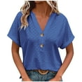 thumbnail image 1 of CENGNIAN Women's Hollow Out V-Neck Tops With Button,Womens Casual Loose Fit Summer Tee,Dressy Trendy Tunic Blouse For Ladies,Blue,Size XL, 1 of 7