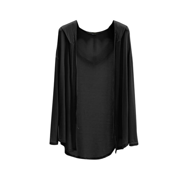 CENGNIAN Women's Hooded Open-Front Cardigan,Lightweight Drape Knit Outwear For Women,Ladies Casual elegant Cover-Up Overcoat,Black,Size XXL
