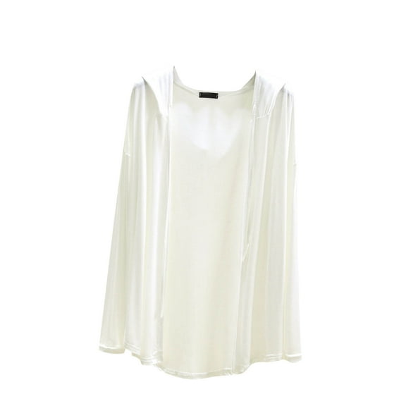 CENGNIAN Women's Hooded Open-Front Cardigan,Lightweight Drape Knit Outwear For Women,Ladies Casual elegant Cover-Up Overcoat,White,Size XXL