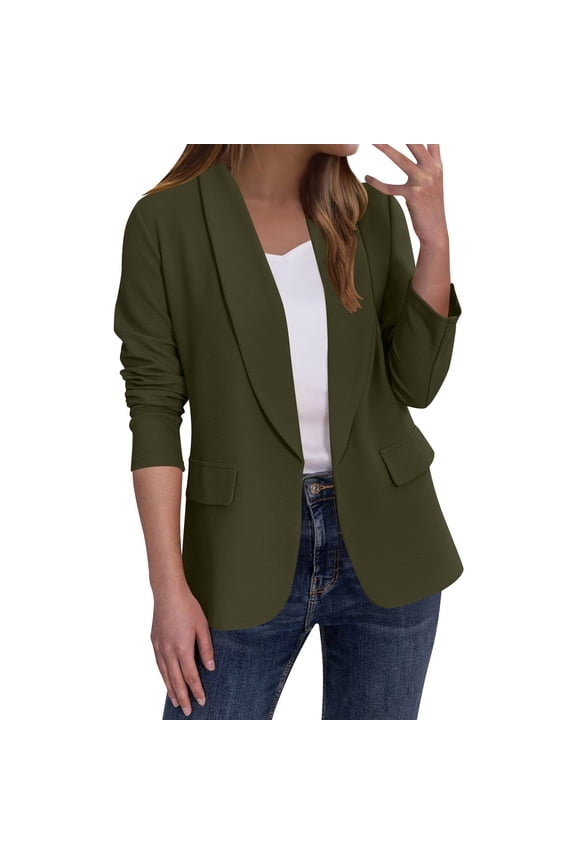 Women's Lapel Collar Cropped Blazers,Open Front Long Sleeve Cardigans,Ladies Business Office Jackets For Women,Army Green,Size M