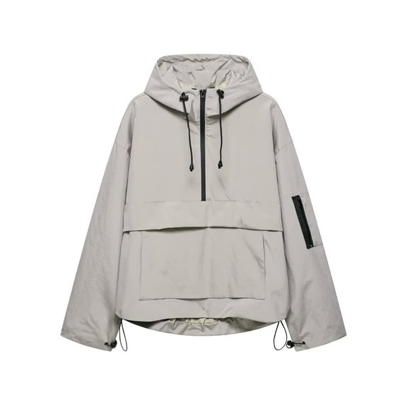 CENGNIAN Women's Lightweight Hooded Windbreakers,Ladies Waterproof Pullover Jackets with Large Pockets,Adjustable Hem Windproof Raincoats For Women,Gray,Size XL