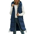 thumbnail image 1 of CENGNIAN Women's Long Pockets Hooded Puffer Vests,Winter Warm Quilted Sleeveless Down Jackets For Women,Ladies Full-Zip Outerwears with Drawstrings,Navy,Size XL, 1 of 4