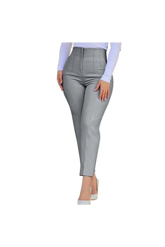 Women's Pleated High Waisted Ankle Trousers,Stretchy Butt Lift Dress Pants For Women,Ladies Business Casual Work Trousers with Pockets,Gray,Size S
