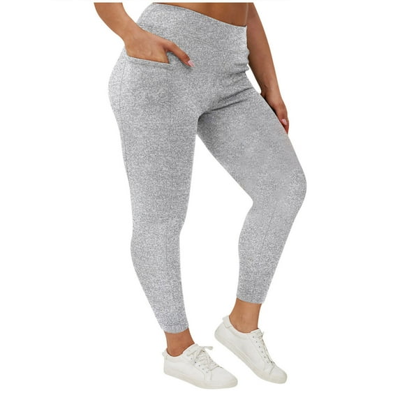 CENGNIAN Women's Plus Fleece Lined Yoga Pants,High Waisted Quick Dry Leggings For Women,Ladies Warm Tummy Control Tights with Pockets in Winter,Gray,Size XL