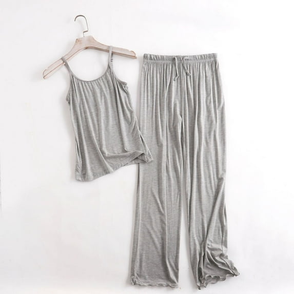 CENGNIAN Women's Plus Size Camisole Pajama Sets,Ladies Breathable Stretch Tank Tops and Pants,Elastic Waist Lounge Sleepwears For Women,Gray,XXXL