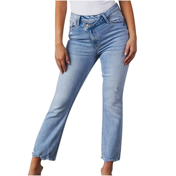 CENGNIAN No Boundaries Women's V-Waisted Ripped Denim,Girls Wide Leg Distressed Jeans Pants,Butt Lift Washed Streetwear Trousers for Ladies,Light Blue,Size XL