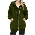 thumbnail image 1 of CENGNIAN Women's Winter Double-Faced Fleece Coats,Ladies Warm Hooded Jackets With Pockets,Drawstring Zipper Up Cardigans For Women,Army Green,Size XXL, 1 of 5