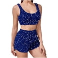 thumbnail image 1 of CENGNIAN Women's Winter Plush 2 Piece Pajama Sets,Womens Starry Print Crop Tops And Shorts,Y2K Casual Lounge Sleepwear Outfits For Ladies,Blue,XXL, 1 of 6