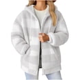 thumbnail image 1 of CENGNIAN Women's Winter Thick Fleece Zipper Coats,Hooded Plaid Flannel Sweatshirt For Women,Ladies Warm Drawstring Cardigans With Pockets,Gray,Size XXL, 1 of 3