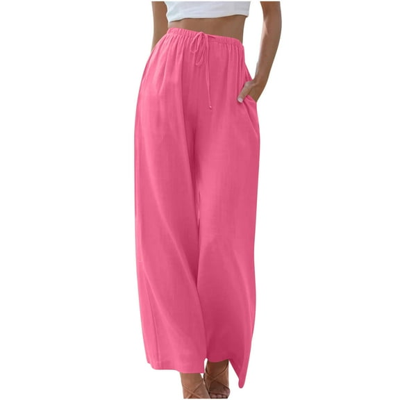 CENGNIAN No Boundaries Women's and Women's Plus Drawstring Flax Pants,Ladies Breathable Pull On Palazzo Pants,Soft Pockets Sweatpants For Women,Pink,Size XXXL