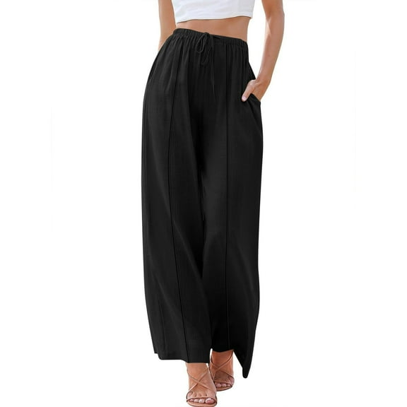 CENGNIAN Women's and Women's Plus Flare Pants,Ladies Baggy Pull On Beach Trousers With Pockets,Casual Front Stitch Sweatpants For Women,Black,Size XL