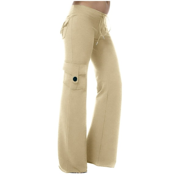 CENGNIAN No Boundaries Women's and Women's Plus Y2K Drawstring Cargo Pants,Skinny Elastic Trousers For Women,Ladies Butt Lift Joggers with 4 Flap Pockets,Beige,Size XXXXL