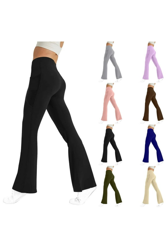 Fashion Casual Women High Waist Loose Tight Solid Color Waist Flared Yoga Full Length Pants