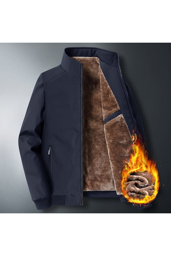 Men Zipper Warm Jacket Loose Stand Collar Pocket Heavy Winter Coat with Pockets for Outdoor Hiking Jacket