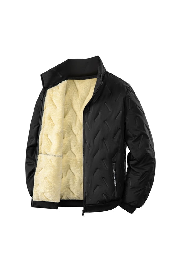 Men Zipper Warm Jacket Stand Collar Pocket Heavy Winter Loose Coat with Pockets for Outdoor Hiking Jacket