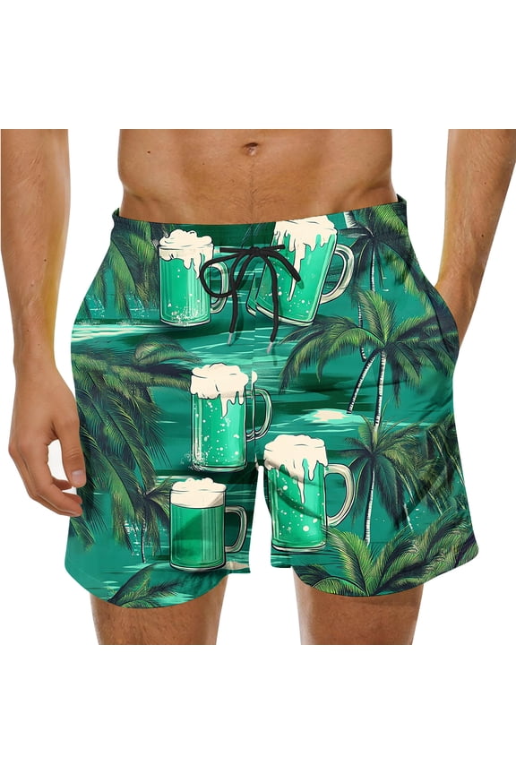 Men's Basic Casual Print Hawaiian Drawstring Loose Plus Size Swimming Shorts Beach Pants