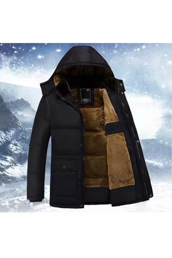 Men's Big and Tall Winter Coat Insulated Parka Jacket Waterproof Fleece Lined Thickened Detachable Hood
