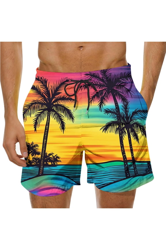 Men's Casual Print Basic Hawaiian Plus Size Drawstring Loose Beach Pants Swimming Shorts