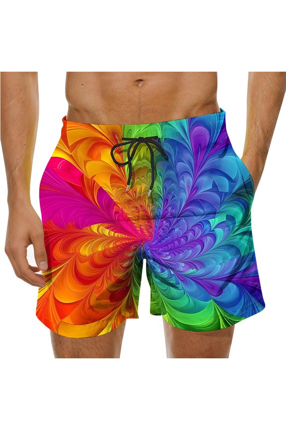 Men's Hawaiian Casual Loose Basic Print Drawstring Plus Size Swimming Shorts Beach Pants