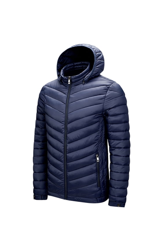 Men's Lightweight Puffer Jacket with Hood Water Resistant Windproof Insulated Jacket Quilted Lined Winter Coats Long Sleeve Parkas