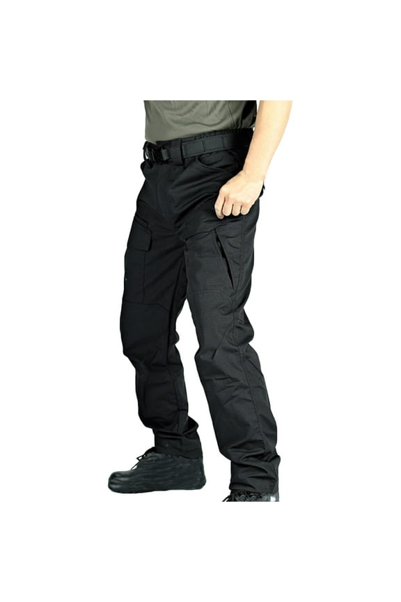 Men's Pants Multiple Pockets Elastic Waist Cargo Trousers Work Wear Cargo Pocket Black,Size M