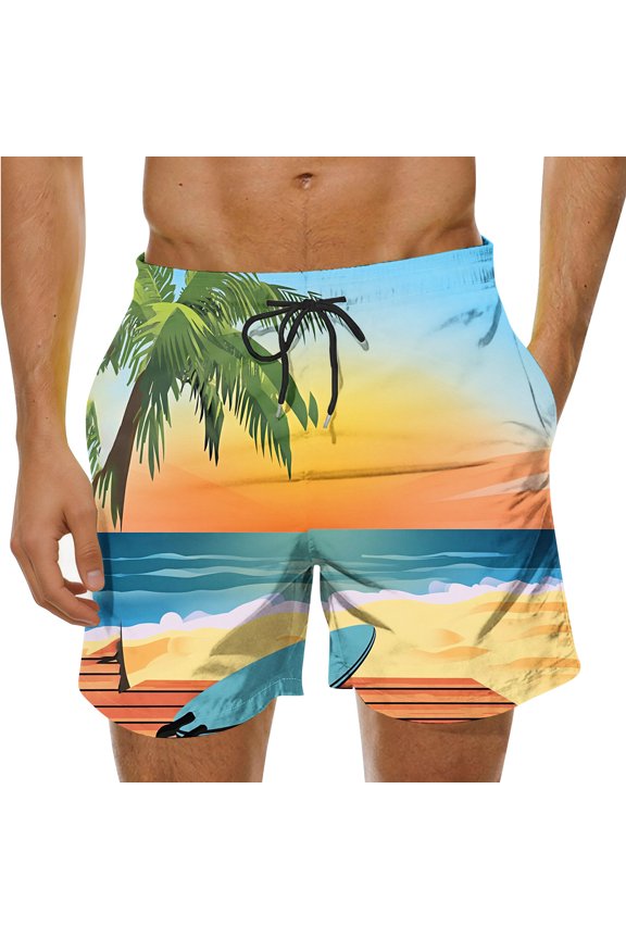 Men's Plus Size Casual Print Basic Hawaiian Drawstring Loose Beach Pants Swimming Shorts