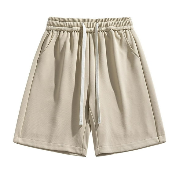 CENGNIAN Men's Shorts Casual Elastic Waist Shorts Flat Front Short Athletic Loose Pants with Pockets Khaki**,Size L
