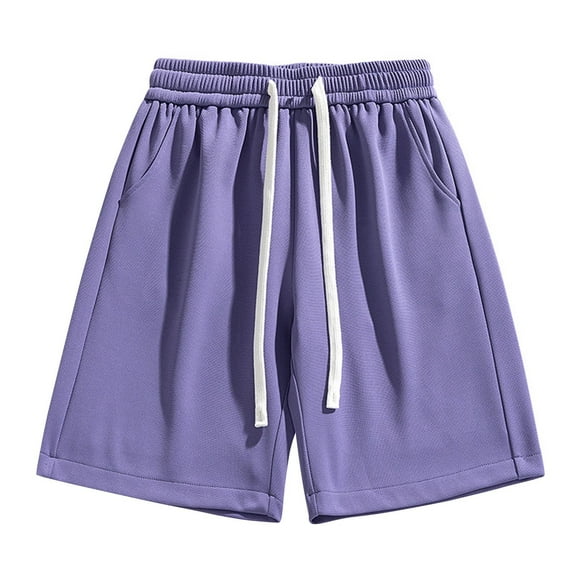 CENGNIAN Men's Shorts Casual Elastic Waist Shorts Flat Front Short Athletic Loose Pants with Pockets Purple**,Size XXXL