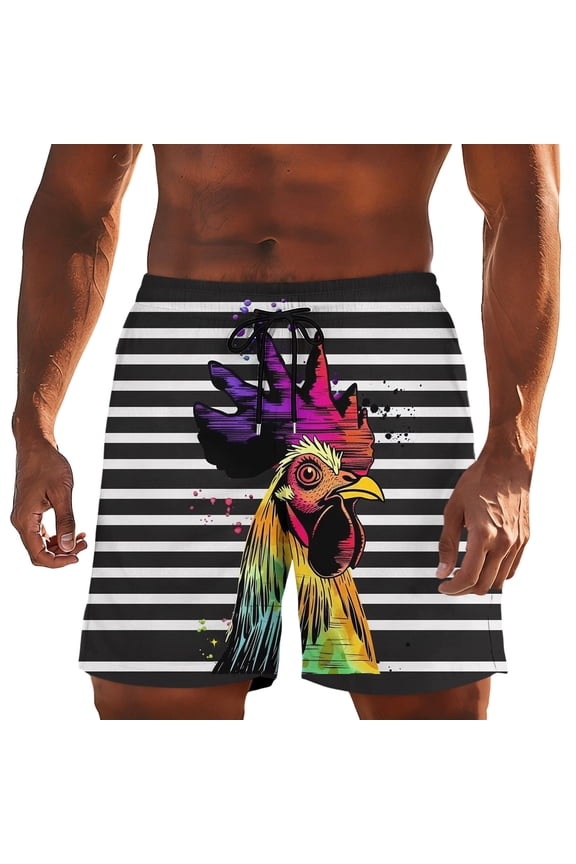 Men's Summer Holiday Cool Style Swim Trunks Funny Prints Fashion Casual Quick Dry Beach Short Bathing Suits