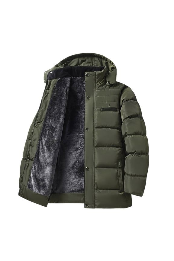 Men's Water Resistant Windproof Insulated Jacket Lightweight Puffer Jacket with Hood Quilted Lined Winter Coats Long Sleeve Parkas